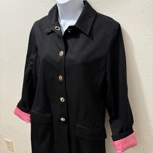 Vintage Jones New York Signature Black Pink Toggle Button Rain Trench Coat 6